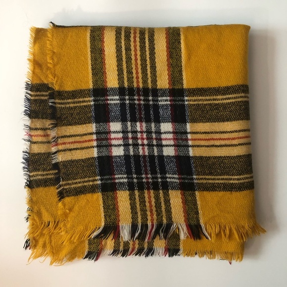 Mustard Plaid Blanket Scarf - Picture 2 of 6